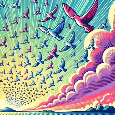 Explica por qué algunas bandadas de pájaros parecen estar sincronizadas como un ballet aéreo.