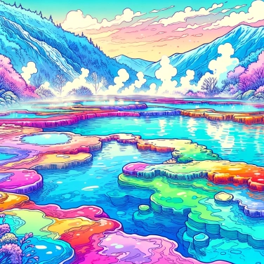 Explica por qué algunas fuentes termales tienen colores brillantes.