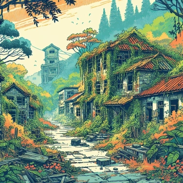 Explica por qué la ciudad de Houtouwan (en China) está invadida por la vegetación después de su abandono.